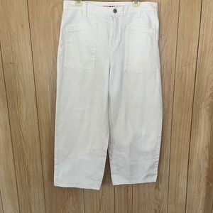 Lucky Brand White High-Rise Wide-Leg Crop Pants